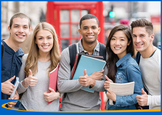 Diverse group of young people in a university setting, conversing outdoors